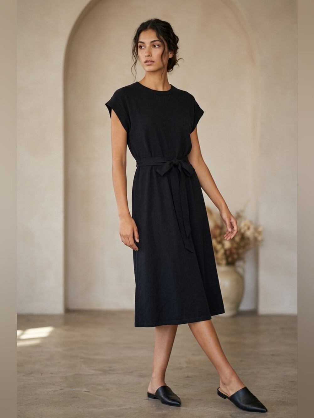 NWT Who What Wear Black Tie-Waist Midi Dress Sz S